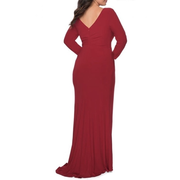 NWT La Femme 29044 Red Long Dress Faux Wrap Gown Sz. 18 - Picture 3 of 3